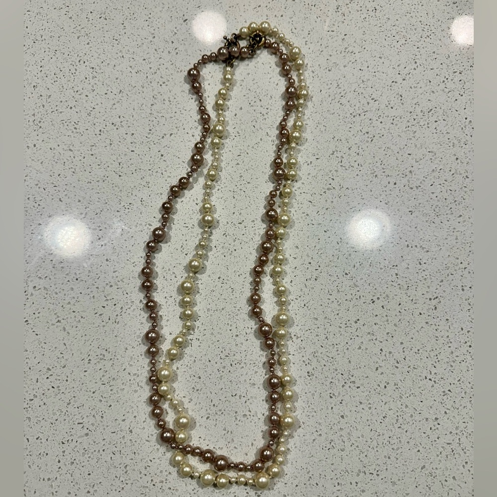 J.Crew Double Pearl Necklaces in traditional Ivory and Taupe-Pink